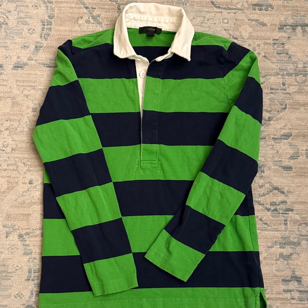 J. Crew Green and Navy Striped Polo